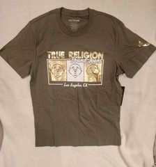 True Religion Green Triple Buddha T-Shirt Gold Foil Metallic Tee Medium