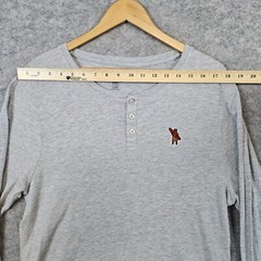 Lucky Brand Sleepwear Heathered Gray Henley Top Size L Surfboard Bear Embroidery