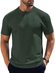 Coofandy T Shirt Crew Neck, Regular Fit, Short Sleeve, Solid, Ribbed Cuffs Solid