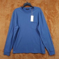 VINCE Shirt Mens Medium Blue Pullover Crew Long Sleeve Sueded Cotton Pocket $145
