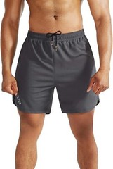 NELEUS Men’s 2 in 1 Running Shorts with Medium, 6070 Black/Grey,2 Pack