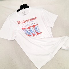 BUDWEISER SIX PACK BEER T SHIRT MENS XL TALL XLT WHITE PULLOVER BUD CERVEZA NWT