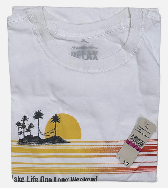 $45 TOMMY BAHAMA White LONG WEEKEND Relaxed Fit Short Sleeve T-shirt NWT