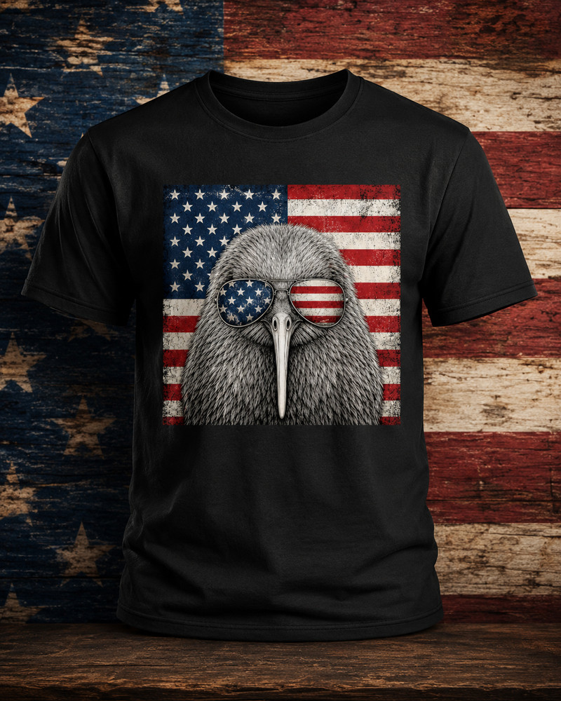 Retro Kiwi Bird Shirt 4th of July US American Flag Patriotic T-Shirt