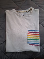 Free Planet Men’s Pride Cotton Crew Neck Pocket T-Shirt Rainbow Stripe Small