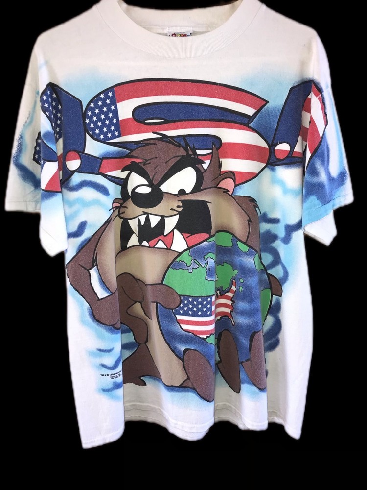 90s Vintage Taz USA T-Shirt Freeze Looney Tunes Large AOP 1995 $85