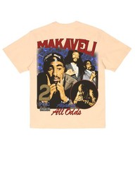 Sponsor Mens Tupac Makaveli Cream Graphic T-Shirt Vintage Style Retro Streetwear