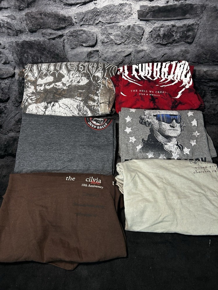 Lot of 6 Men’s T -Shirts with graphics L/XL Novelty/Bands/Jeep And More