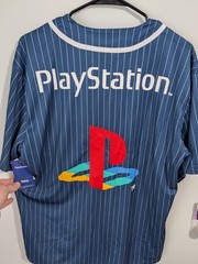 PlayStation Katakana Kanji Baseball Jersey Official License Navy Pinstripe Small
