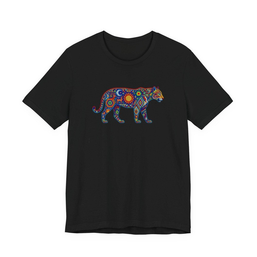 Vibrant Huichol Jaguar T-Shirt | Mexican Folk Art Sun Moon Tee Shirt Design