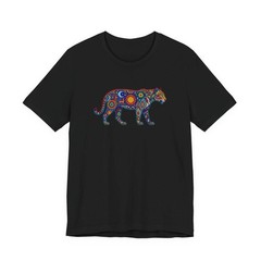 Vibrant Huichol Jaguar T-Shirt | Mexican Folk Art Sun Moon Tee Shirt Design
