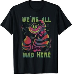Alice In Wonderland Cheshire Cat Neon All Mad Here Short Sleeve T-Shirt, S-5XL