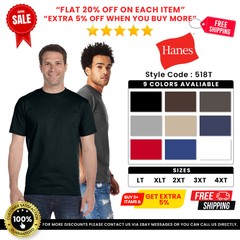 Hanes 518T Mens Cotton Short Sleeve T Shirt Crew Neck Beefy-T Tall T-Shirt