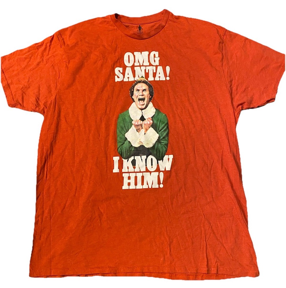 OMG Santa I Know Him Elf Christmas Red Short Sleeve Cotton Blend T-Shirt XXL