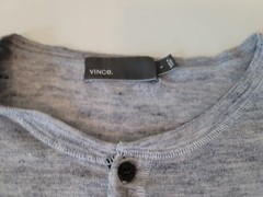 Vince Henley Tee T-Shirt Men’s Light Gray Heather Contrast Black Pocket Large