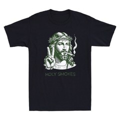 Holy Smokes Funny Jesus Marijuana Weed Cannabis Stoner 420 Graphic Men’s T-Shirt
