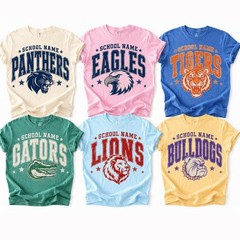 Custom Mascot Striped Shirt School Spirit Back To School Graphic Tee