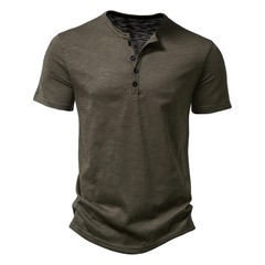 Henley Collar Summer Men Casual Solid Color Short Sleeve T Shirt for Men Polo.