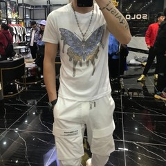 New Fashion Trend Butterfly Hot Drilling Rhinestones Summer Luxury Men T-Shirt