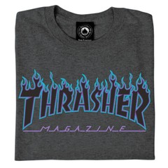 Thrasher Magazine FLAMES LOGO Skateboard T Shirt DARK HEATHER
