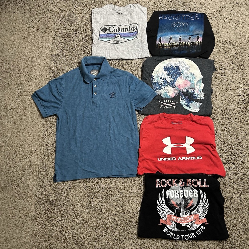 Lot Of 6 Graphic Men’s Small Tees Polo Shirt Short Sleeve Bundle Good Condition