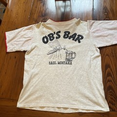 Vintage OB’s Bar Saco Montana T Shirt Short Sleeve Mosquito Large Grey Red USA