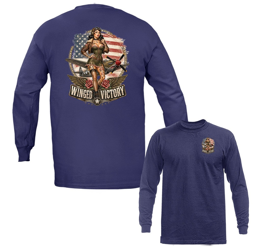 Vintage Military Woman American Flag Patriotic Military Veteran Long Sleeve