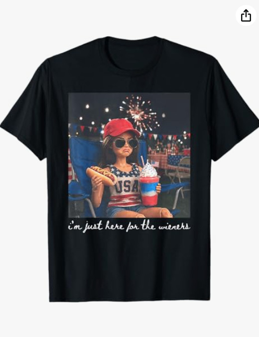 Just Here for The Wieners Funny 4th of July Girl Face Meme T-Shirt