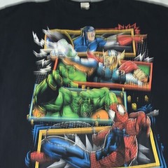 Vintage 20s Mad Engine Marvel Thor Hulk Spider-Man Captain A T-shirt Size Large