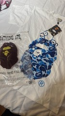A Bathing Ape BAPE Men’s M White/Blue Graphic Logo Crew Neck T-Shirt