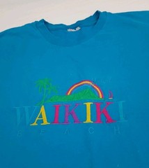Vintage 90s Waikiki Beach Hawaii Rainbow Embroidered T Shirt Vtg Multicolor Used