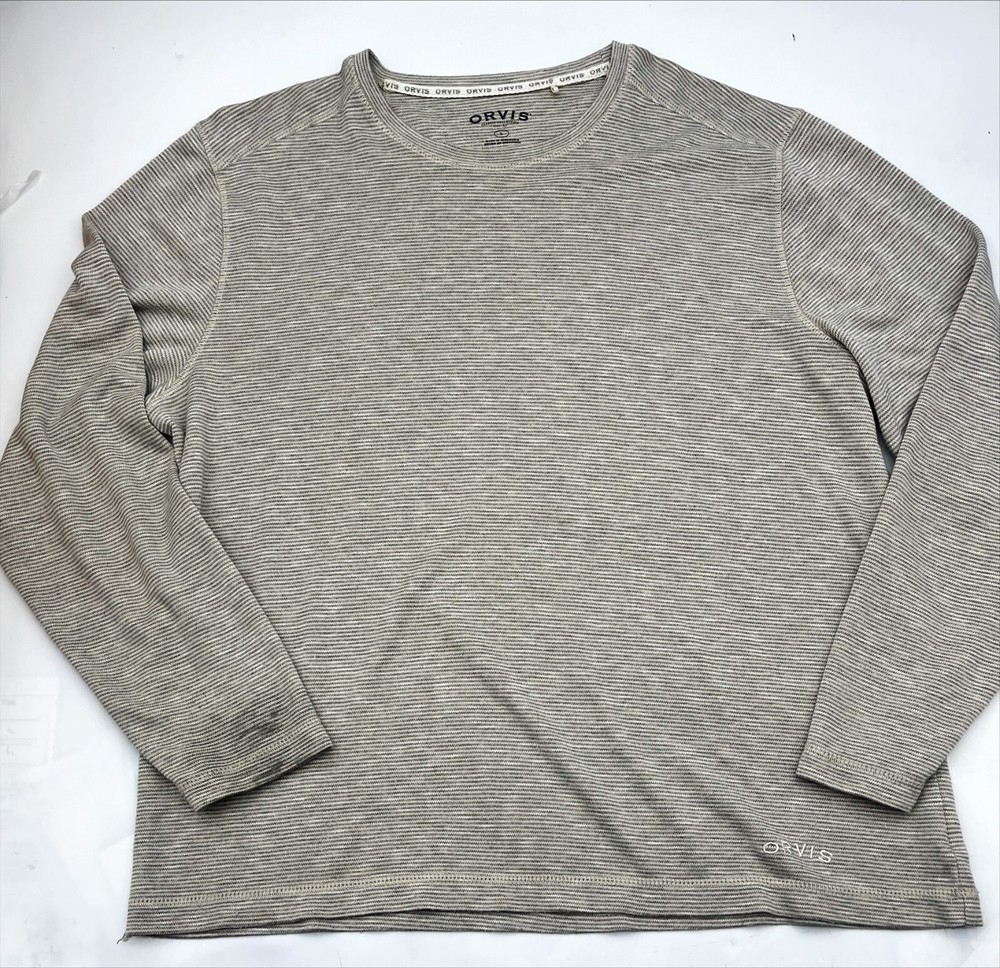 Orvis Men’s Large Beige Pullover Classic Collection Long Sleeve Striped