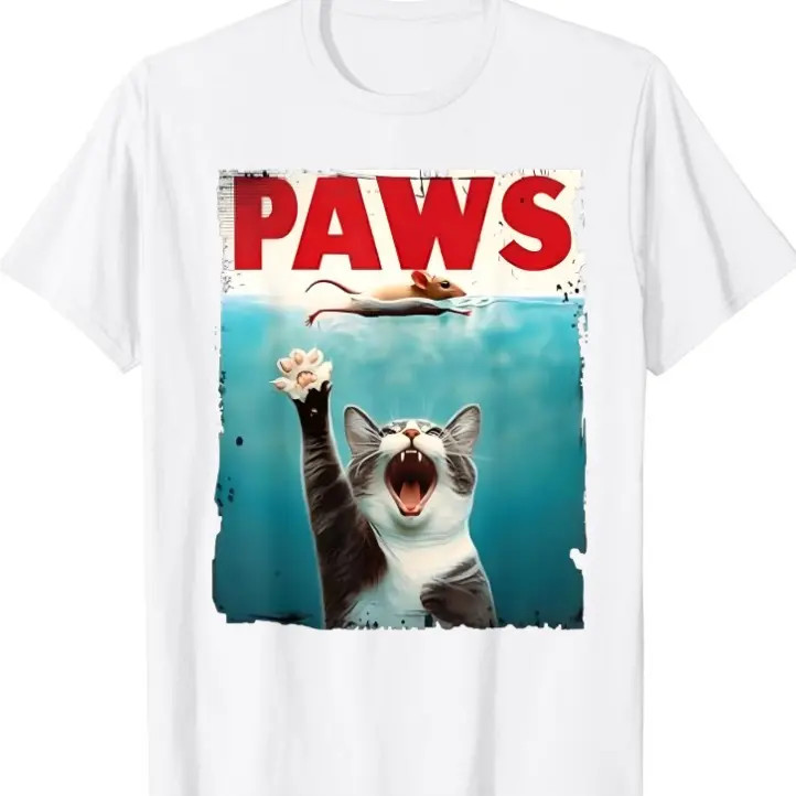 Summer t Shirts PAWS Parody Cat Mouse Humorous Cat Chasing Mouse Kitten T-Shirt