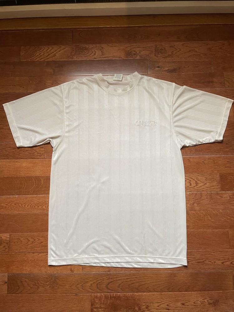 Vintage 90s Southpole Mens Medium Sheer Satin Striped Baggy Fit Shirt Light Gray