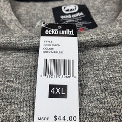 Ecko Unltd Mens Grey Marled Thermal Long Black Sleeve Shirt 4XL NWT Y2K