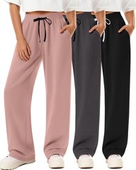 3 Pack Women’s Yoga Sweatpants Wide Leg Drawstring Baggy Pants Casual Loose W…