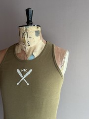 Mil-Tec Tank Top Vest Mens Size M Olive Green Cotton Graphic Print