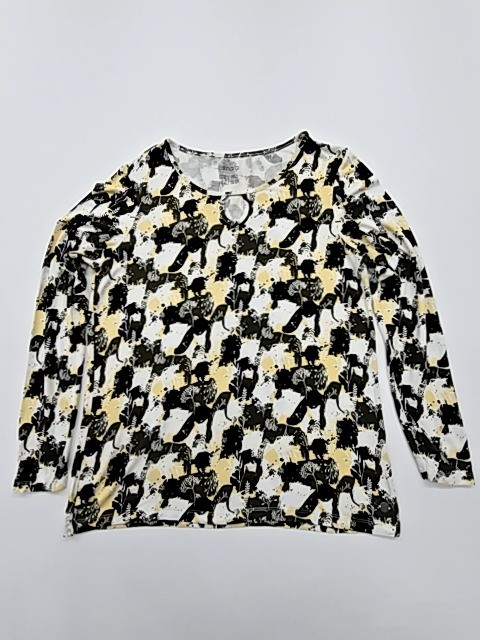 Esmara Women S Long Sleeve Cat Print Crew Neck Top Black/White/Yellow