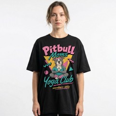 Pitbull Moms Yoga Club Geometric Retro Pink Lover T-Shirt Namaste Puppy Tee