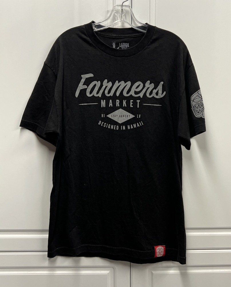 FMHI Farmers Market Stay Hungry Hawaii HI LV Black T Shirt Akua – Large L