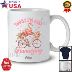 Custom Name Today Just Amazing; Lovely Flamingo Riding Bicycle Floral T-Shirt