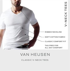 Van Heusen® Men’s 4 Pack Soft Cotton Tag Free CLASSIC V- Neck TEES