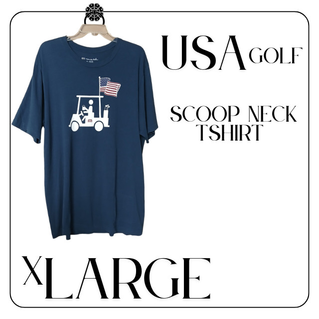Travis Mathew Shirt Mens XL Blue USA Golf Cart Flag Crew Neck Tee Patriotic