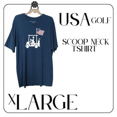Travis Mathew Shirt Mens XL Blue USA Golf Cart Flag Crew Neck Tee Patriotic