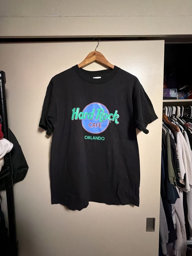 Vintage 90s Hard Rock Cafe Orlando Neon Graphic T-Shirt Single Stitch Made in US