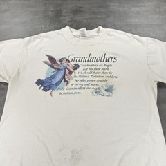 Vintage Grandma Angel Cherub Shirt L Fit Small White Distressed Thrashed Fairy