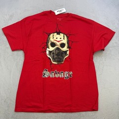 3Forty Inc T Shirt Mens XL Red Savage Hockey Mask Graphic Streetwear Goth Edgy