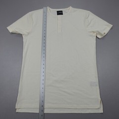 Cuts Clothing Split Hem Short Sleeve Tee Henley Stretch Beige Slim Fit