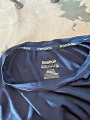 Reebok Mens Shirt Two XLarge Athletic Vented Stretch Easy Care Stripe Blue