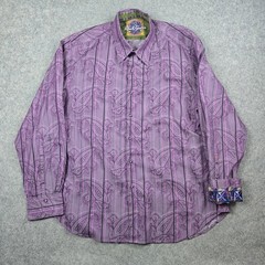 Robert Graham Button Up Shirt Mens 2XL Purple Paisley Floral Flip Cuff Preppy